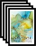 Wood 12x16 Frame Set of 4 with 10x14 Mat - Durable Black Frames