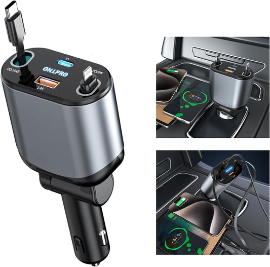 OHLPRO Retractable Car Charger: 80W Fast Charging