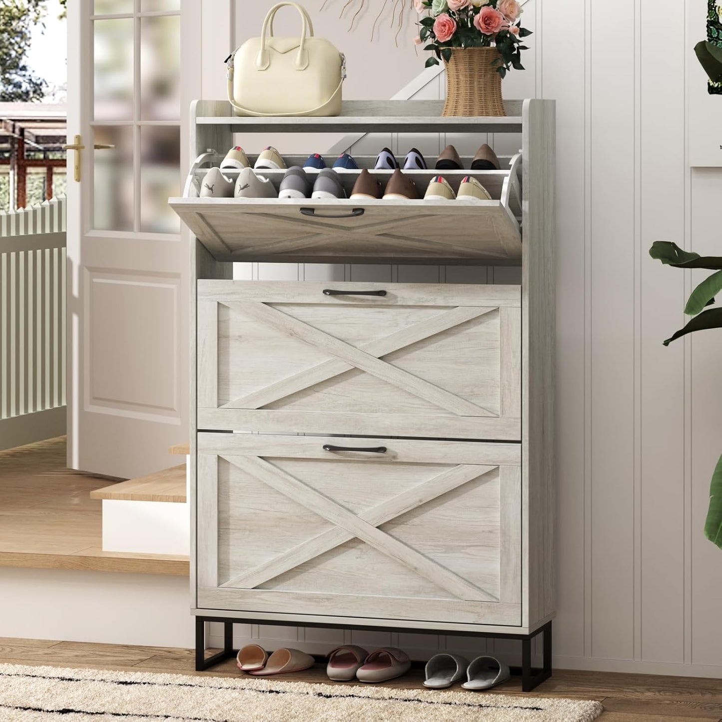 Maupvit Shoe Storage Cabinet with 3 Flip Drawers for Entryway