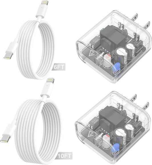 Fast Charge Bundle: 20W Wall Charger + 6FT&10FT USB C Cables for iPhone/iPad