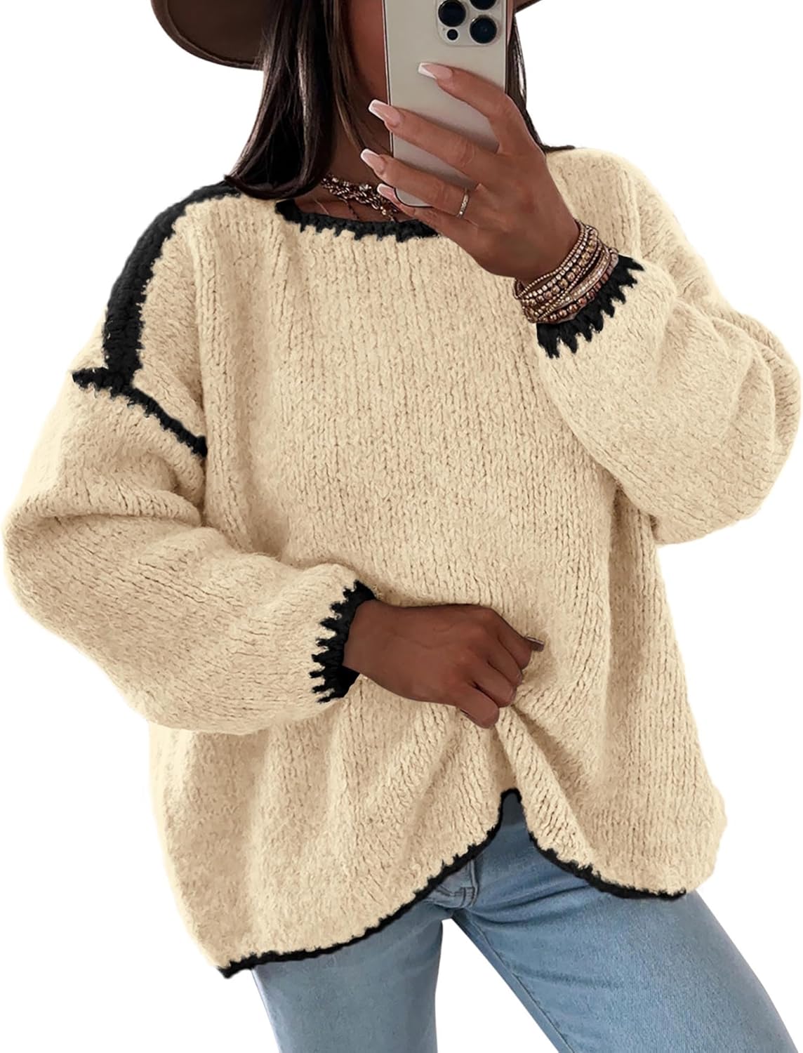 KIRUNDO Womens Oversized Chunky Knit Sweater for Fall 2025