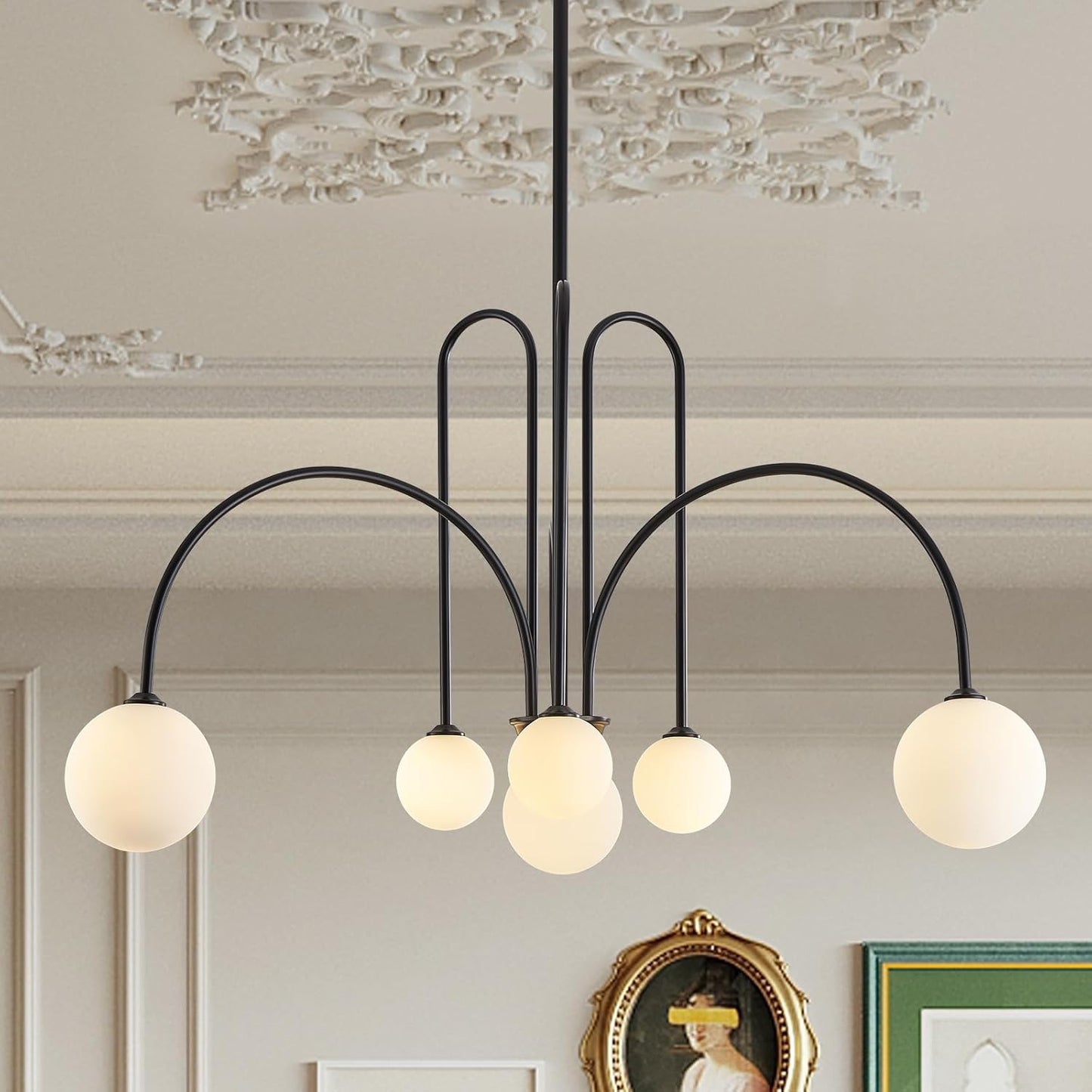 Modern Black Chandelier 6 Lights Sputnik for Dining Room