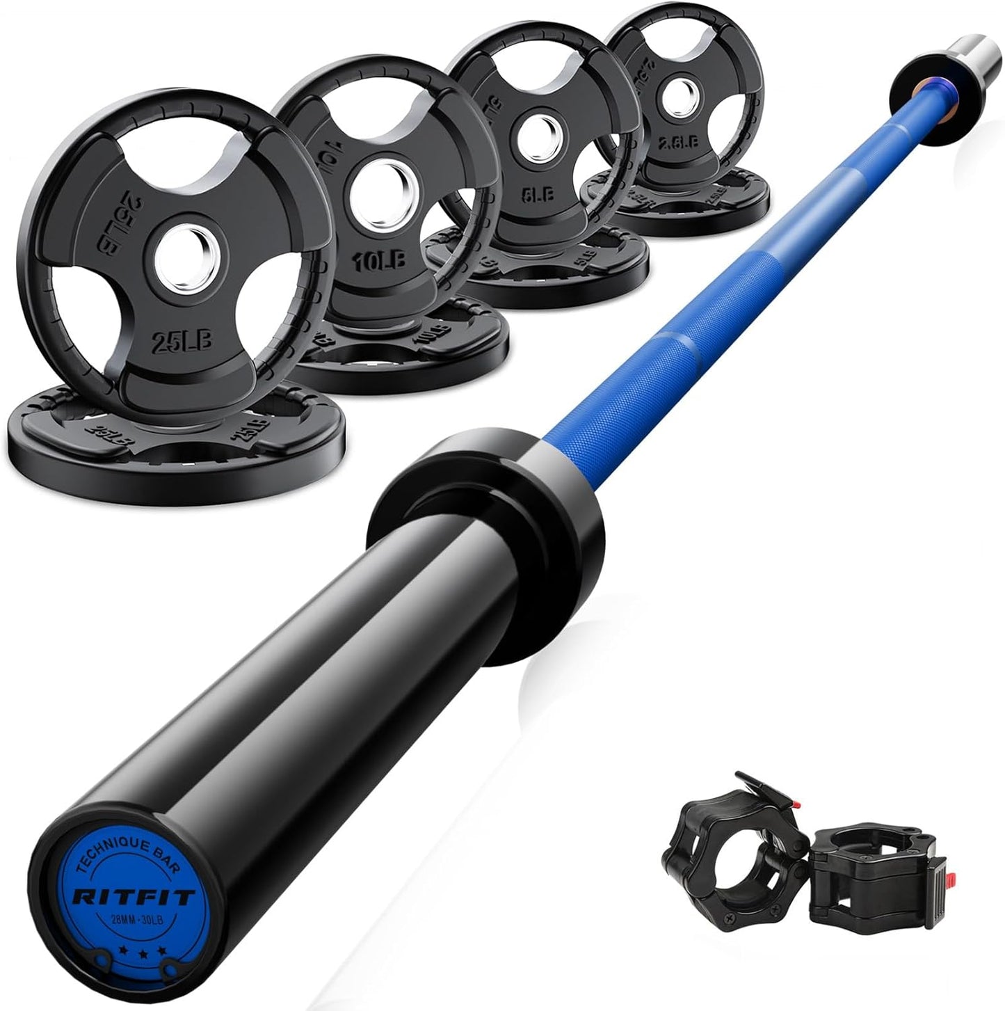 RitFit Barbell Weight Set for Squats, Curls, and Deadlifts