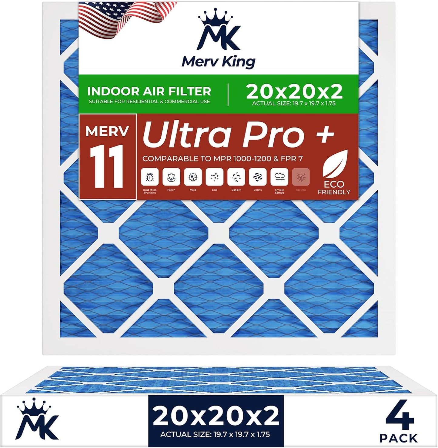 MervKing 20x20x2 Air Filter - MERV 11 for Clean Indoor Air