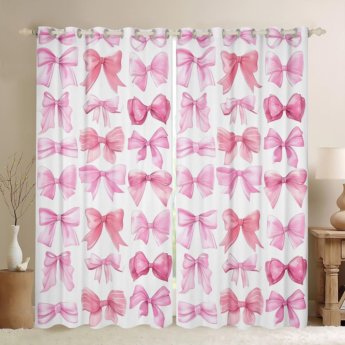 Pink Bow Blackout Curtains Set - Sleep in Style!