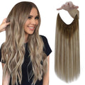 Invisible Wire Hair Extensions 20 in Olive Brown to Ash Blonde