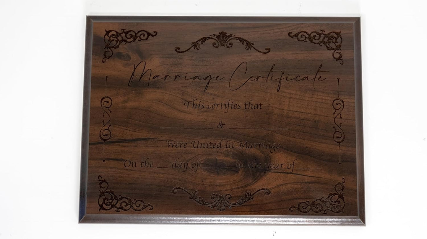 Handcrafted Marriage Certificate Plaque for Elegant Display