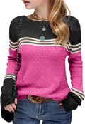 Girls Long Sleeve Color Block Striped Sweater - Lightweight Cozy