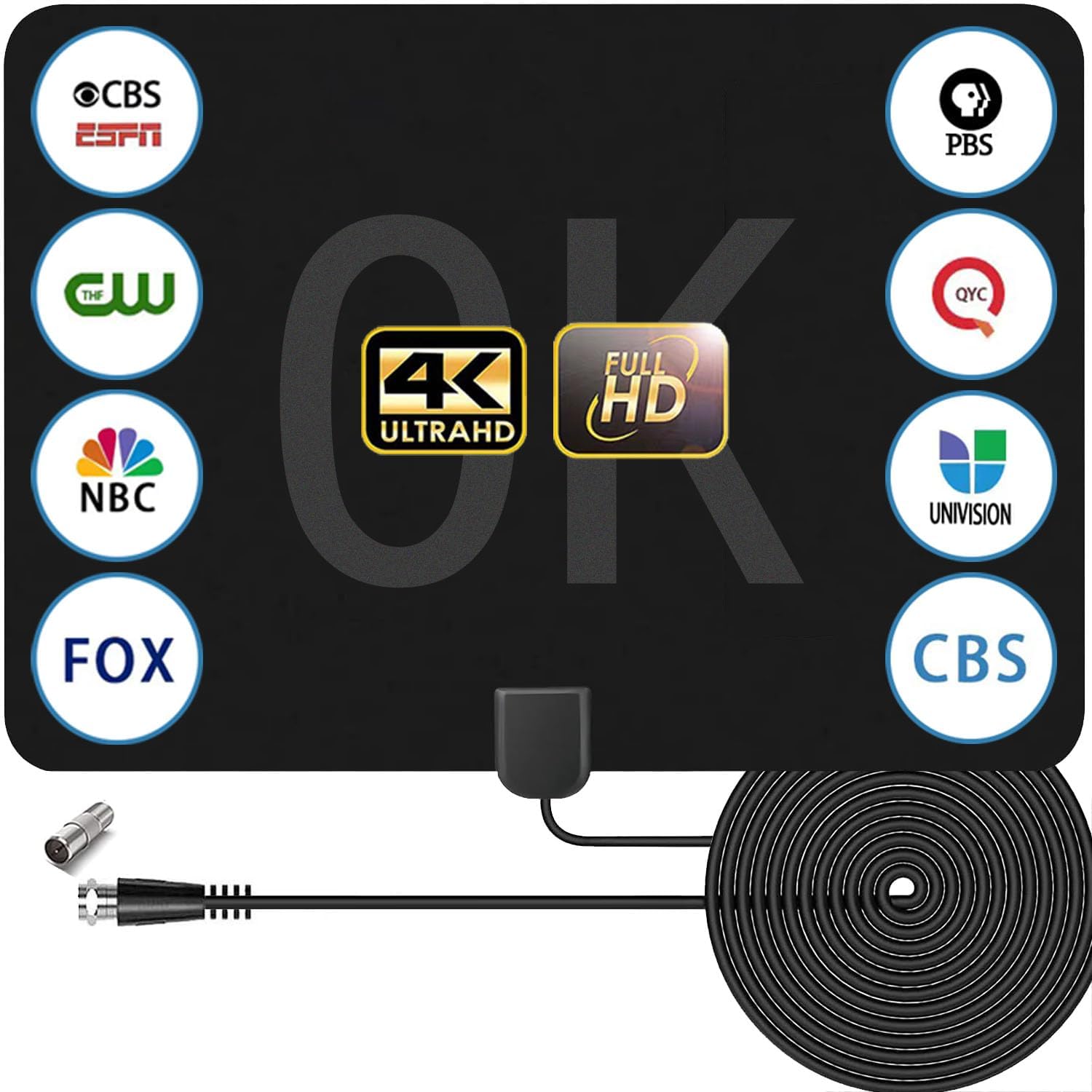 4K HD Indoor TV Antenna w/ Long Range Signal Boost