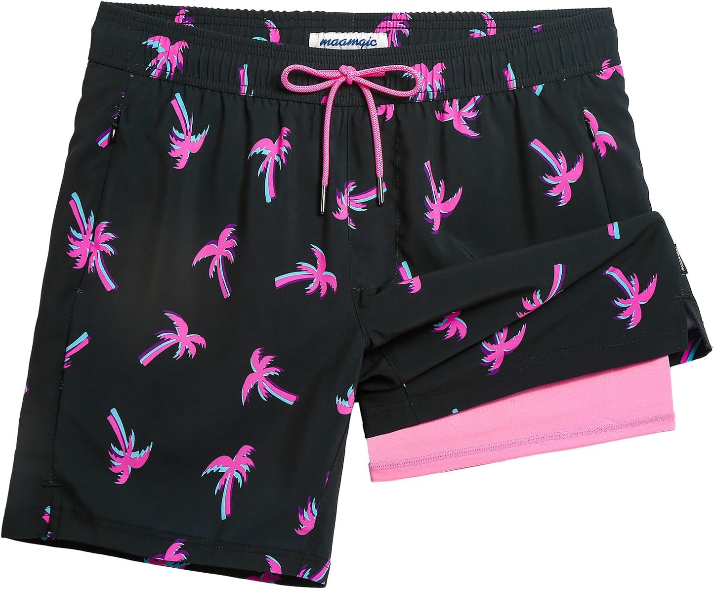 2 in 1 Mens Swim Trunks with Compression Liner for Comfort