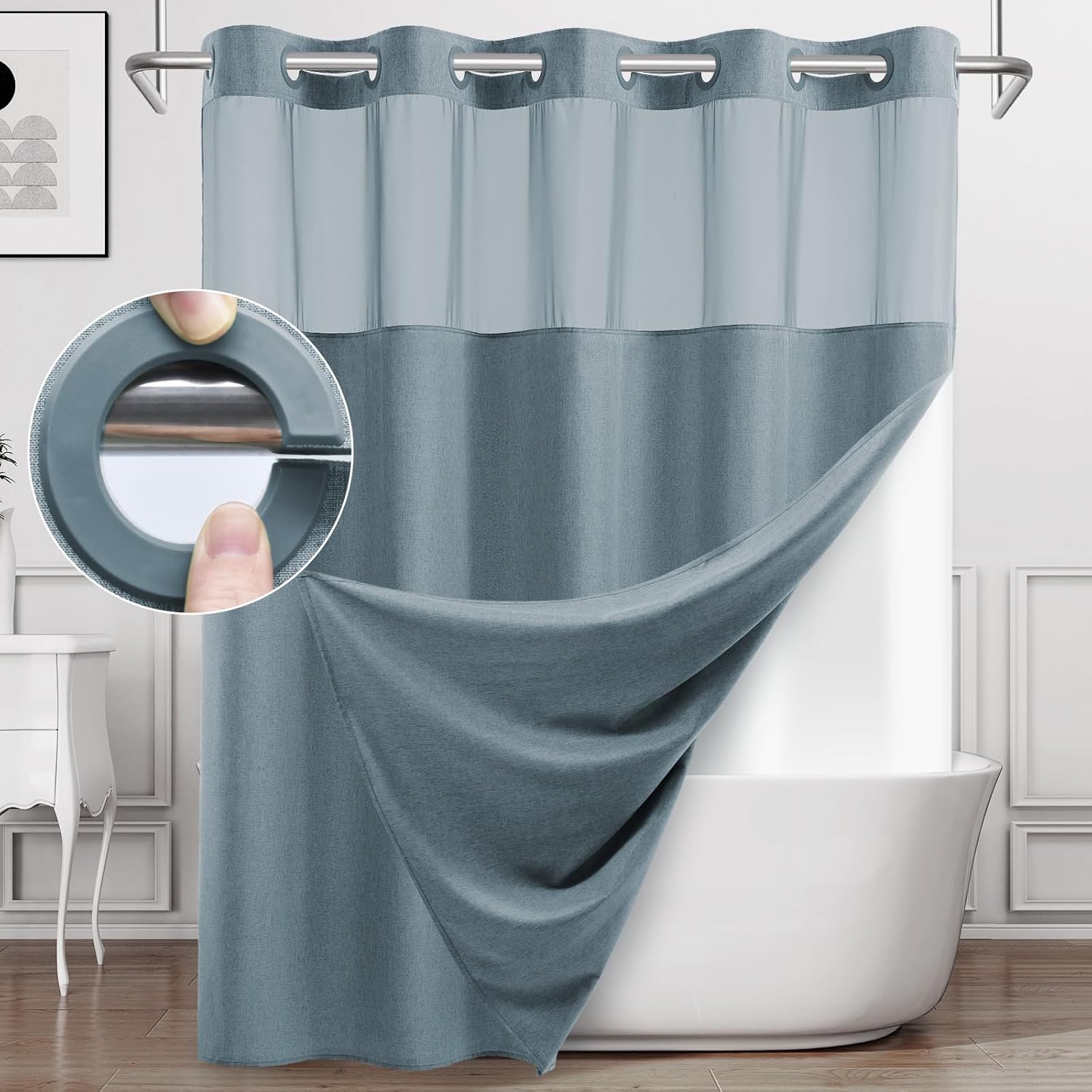 Extra Long No Hook Shower Curtain with Snap in Liner Set