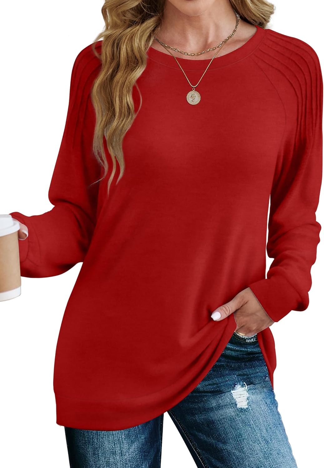 Saloogoe Women's Pleated Sweatshirt - Stylish Comfort