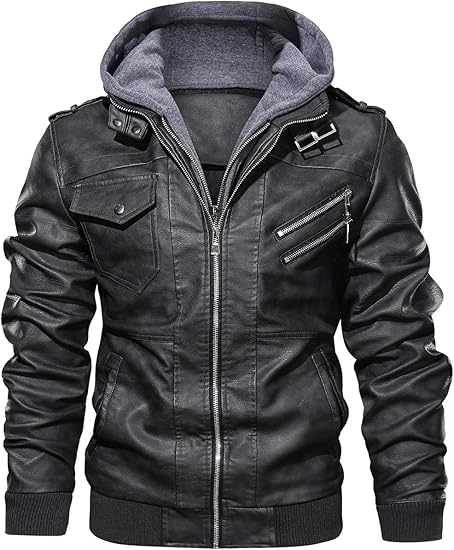 HOOD CREW Mens Casual Stand Collar PU Faux Leather Jacket Review