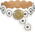 Western PU Leather Belt for Woman with Concho Buckle - Boho Waist Belt