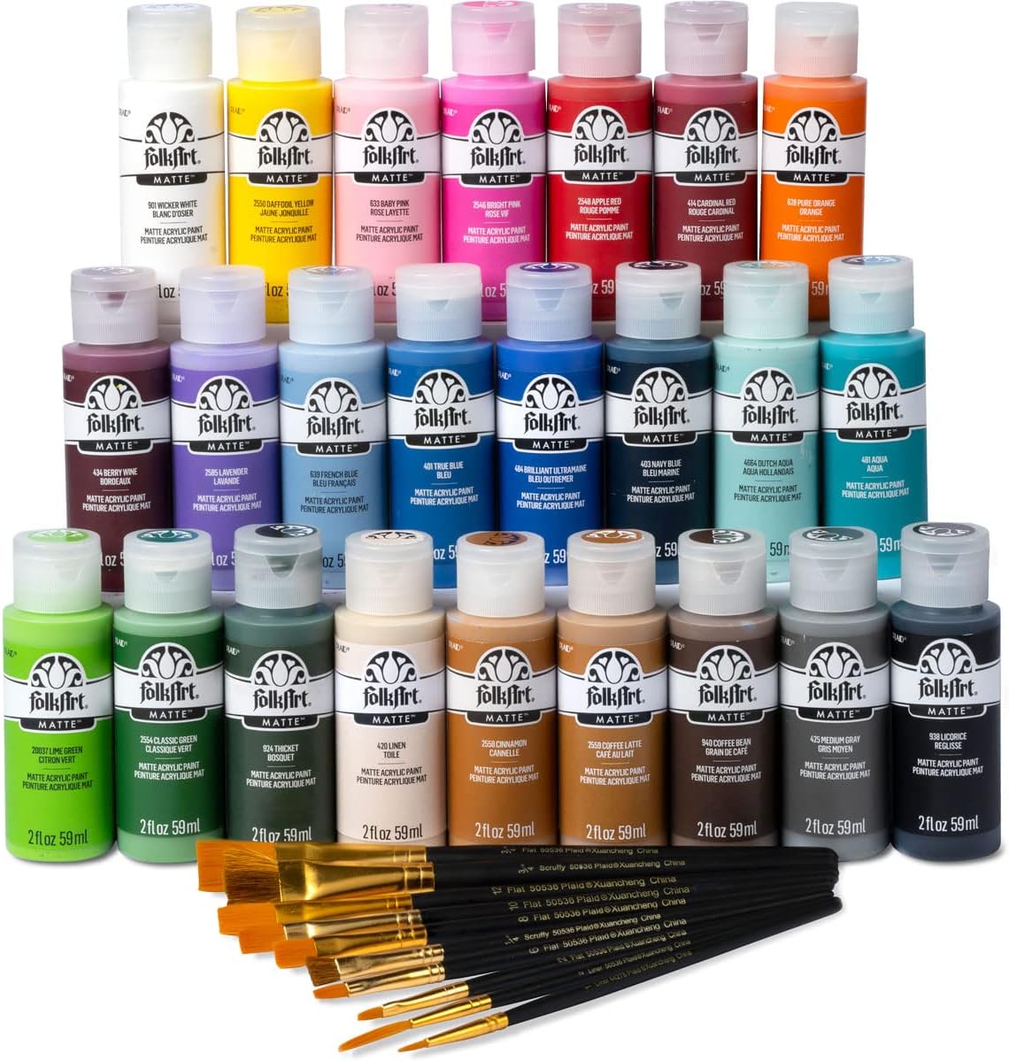 24 Bottle Acrylic Paint Set + 10 Brushes
