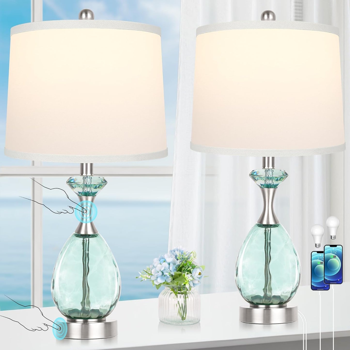 Coastal Glass Table Lamps Set of 2 by Hamucd for Home