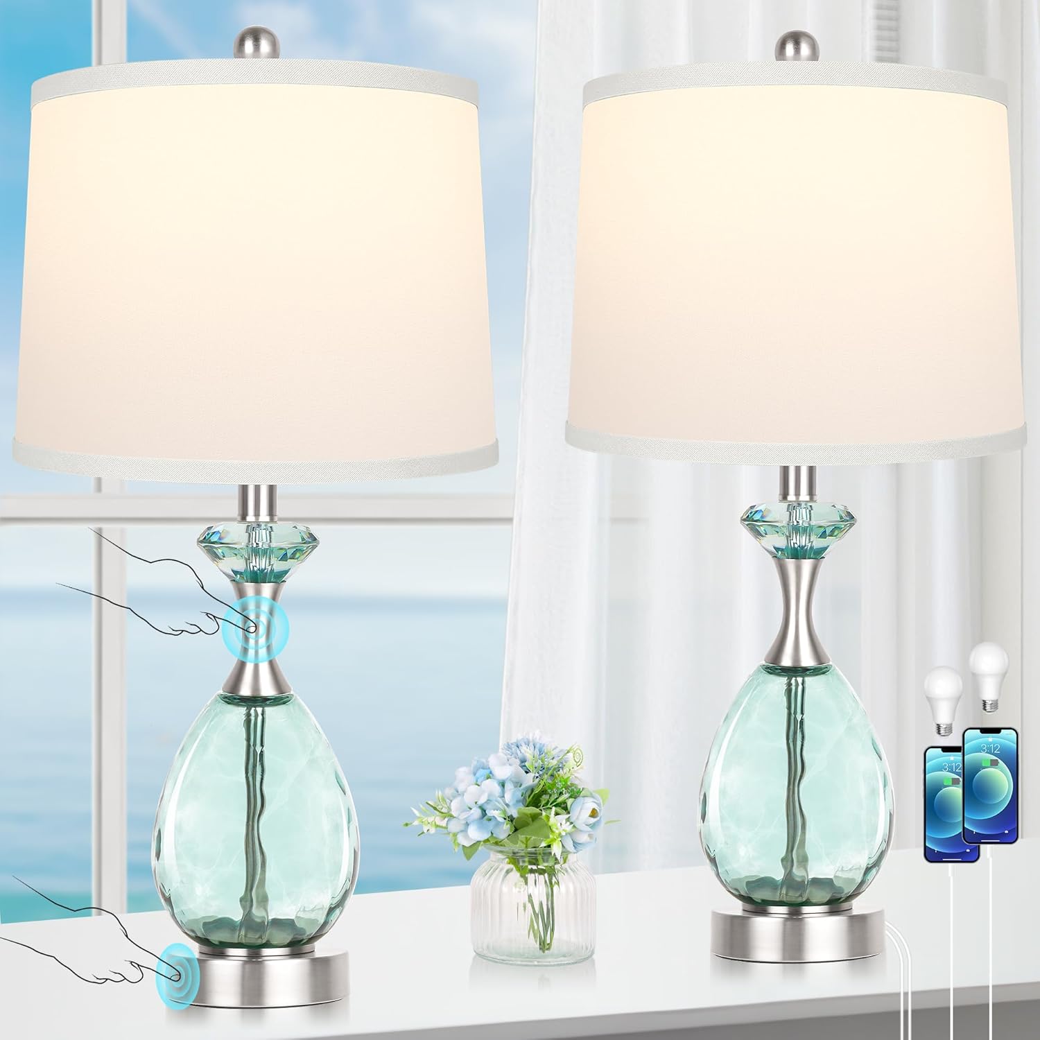 Coastal Glass Table Lamps Set of 2 by Hamucd for Home