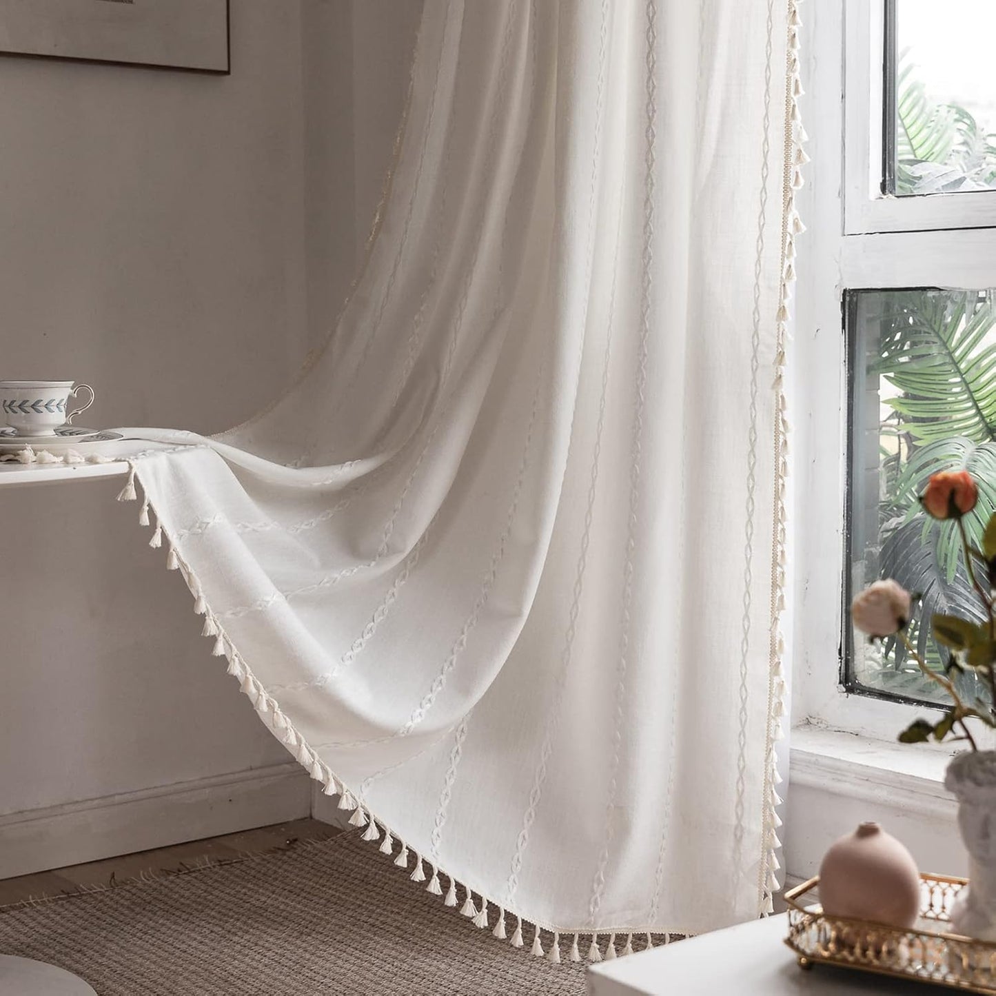 Boho Chic Tassel Window Curtain Panels for Modern Farmhouse