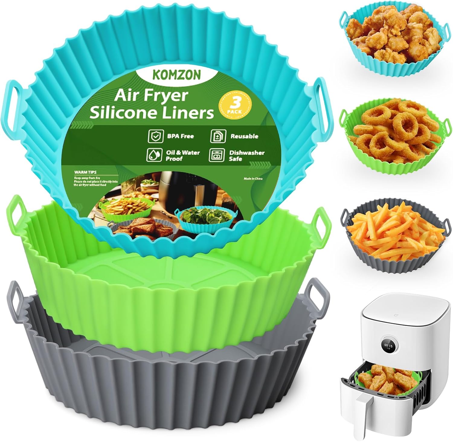 Komzon Reusable Air Fryer Liners 3 Pack