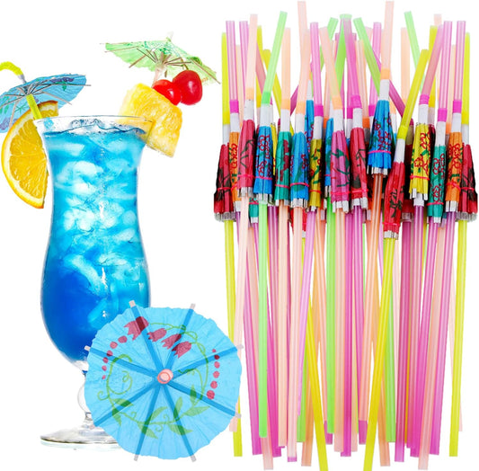 100 Colorful Cocktail Umbrella Straws - LAPOHI