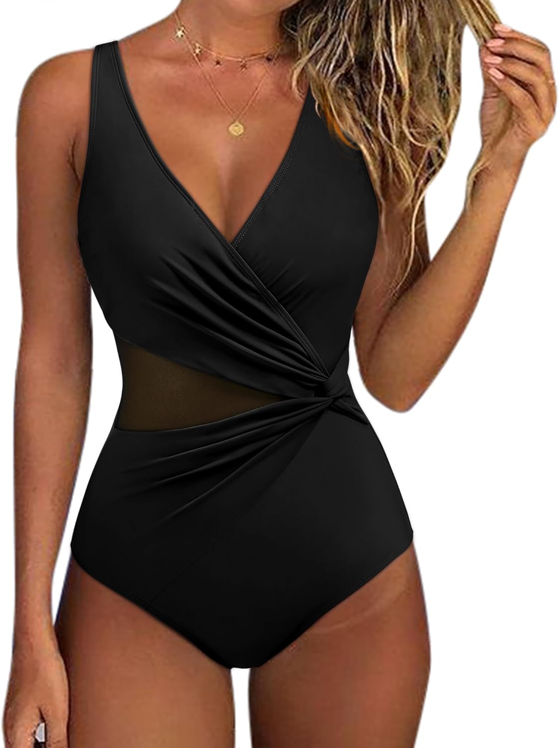 SUUKSESS Women Sexy Mesh Tummy Control One Piece Swimsuit