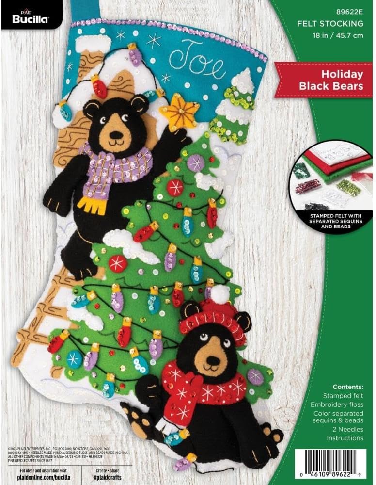 Bucilla Felt Applique 18in Stocking Kit with Holiday Bears