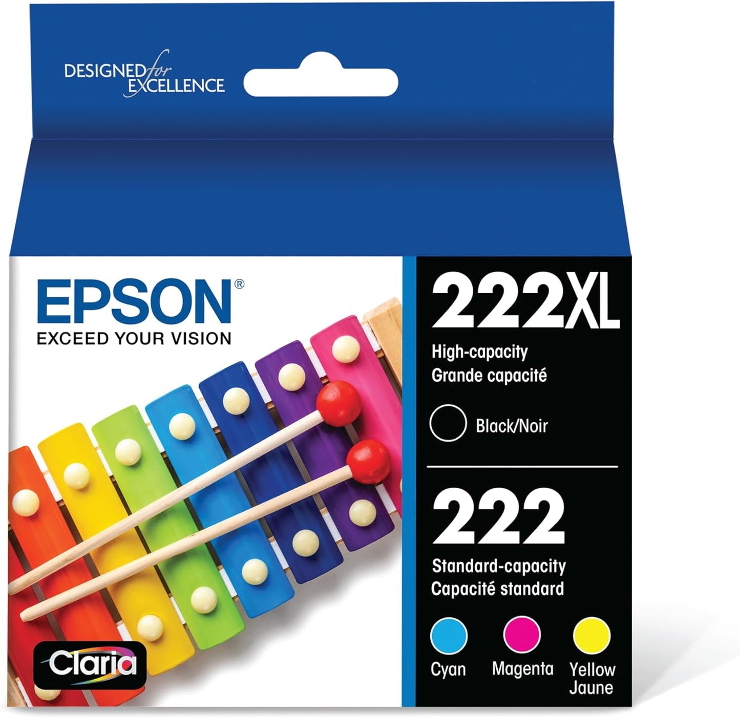 EPSON 222 Claria High Capacity Ink Combo Pack - Vibrant Colors, Long Lasting