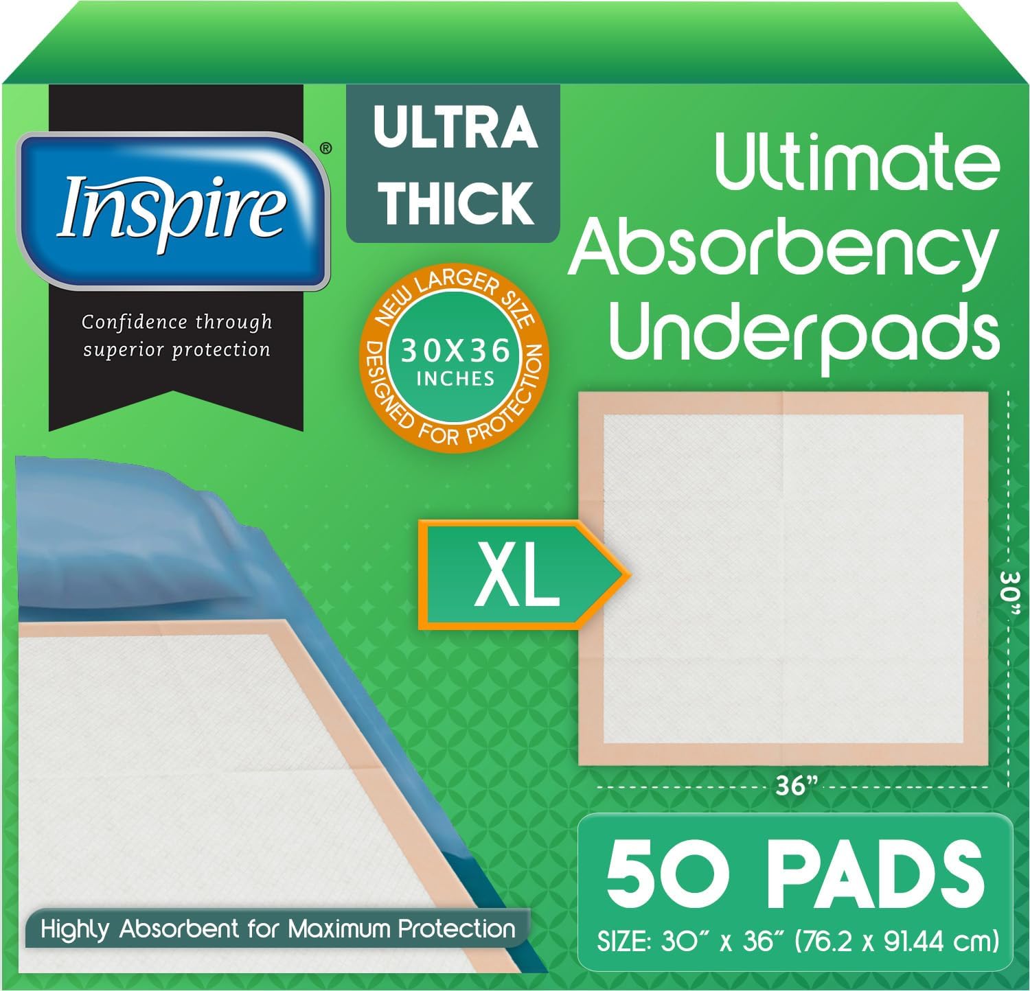 Inspire Extra Large Super Absorbent Disposable Bed Pads for Comfort