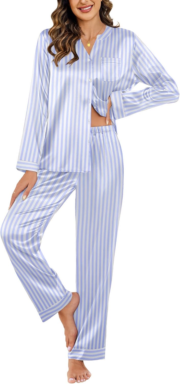 Ekouaer Silk Pajamas for Women - Comfy Satin Pjs Set
