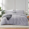 Grey Lavender Duvet Cover Full Size - Soft 4-Piece Bedding Set