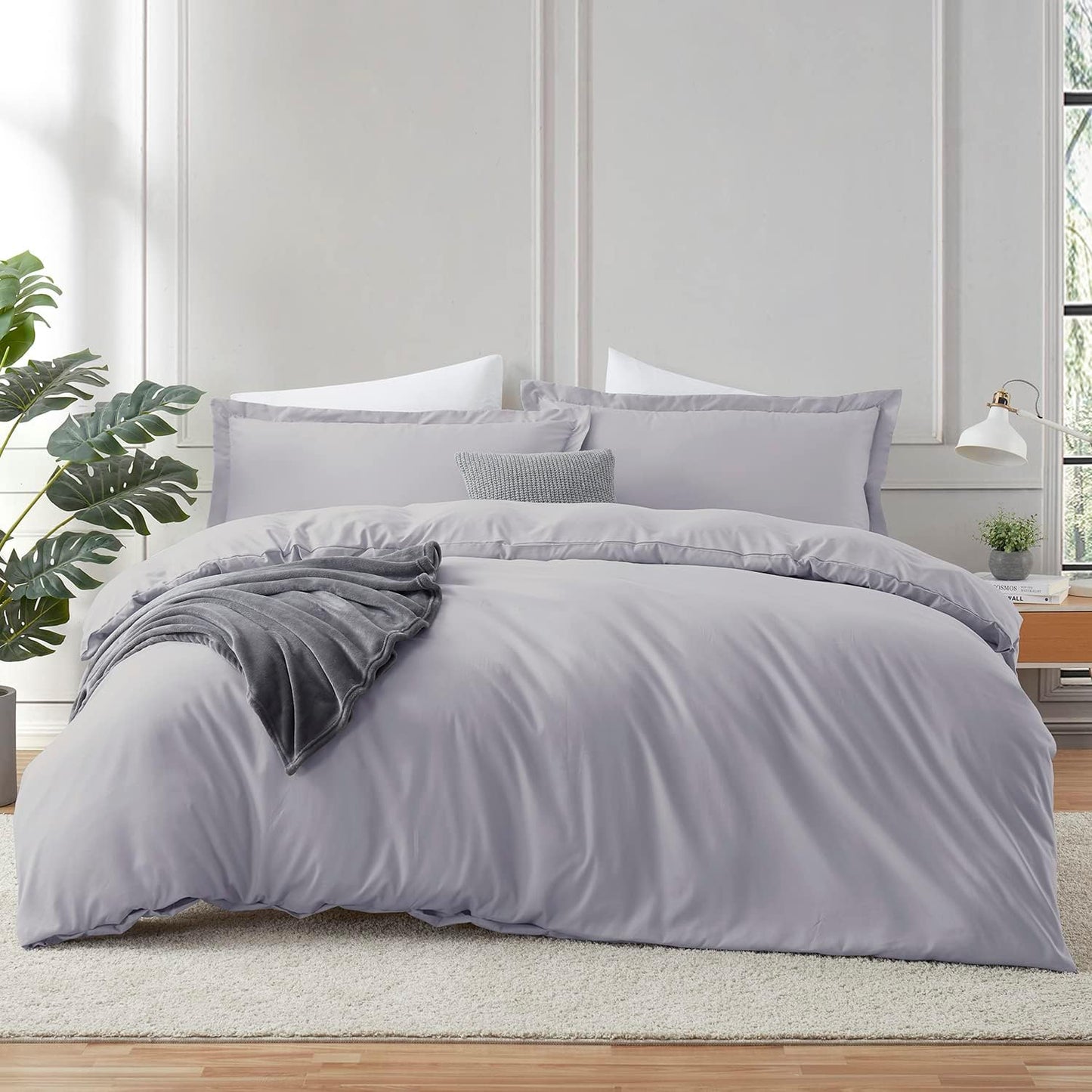 Grey Lavender Duvet Cover & Fitted Sheet Set for Full Size Beds