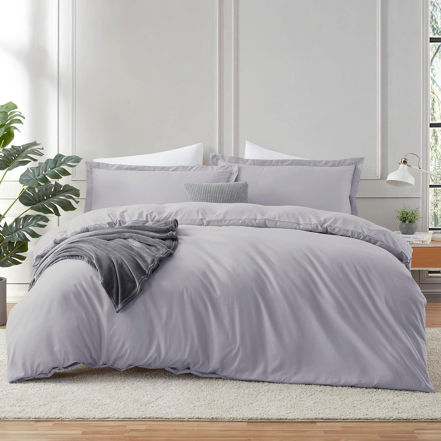 Grey Lavender Duvet Cover & Fitted Sheet Set for Full Size Beds