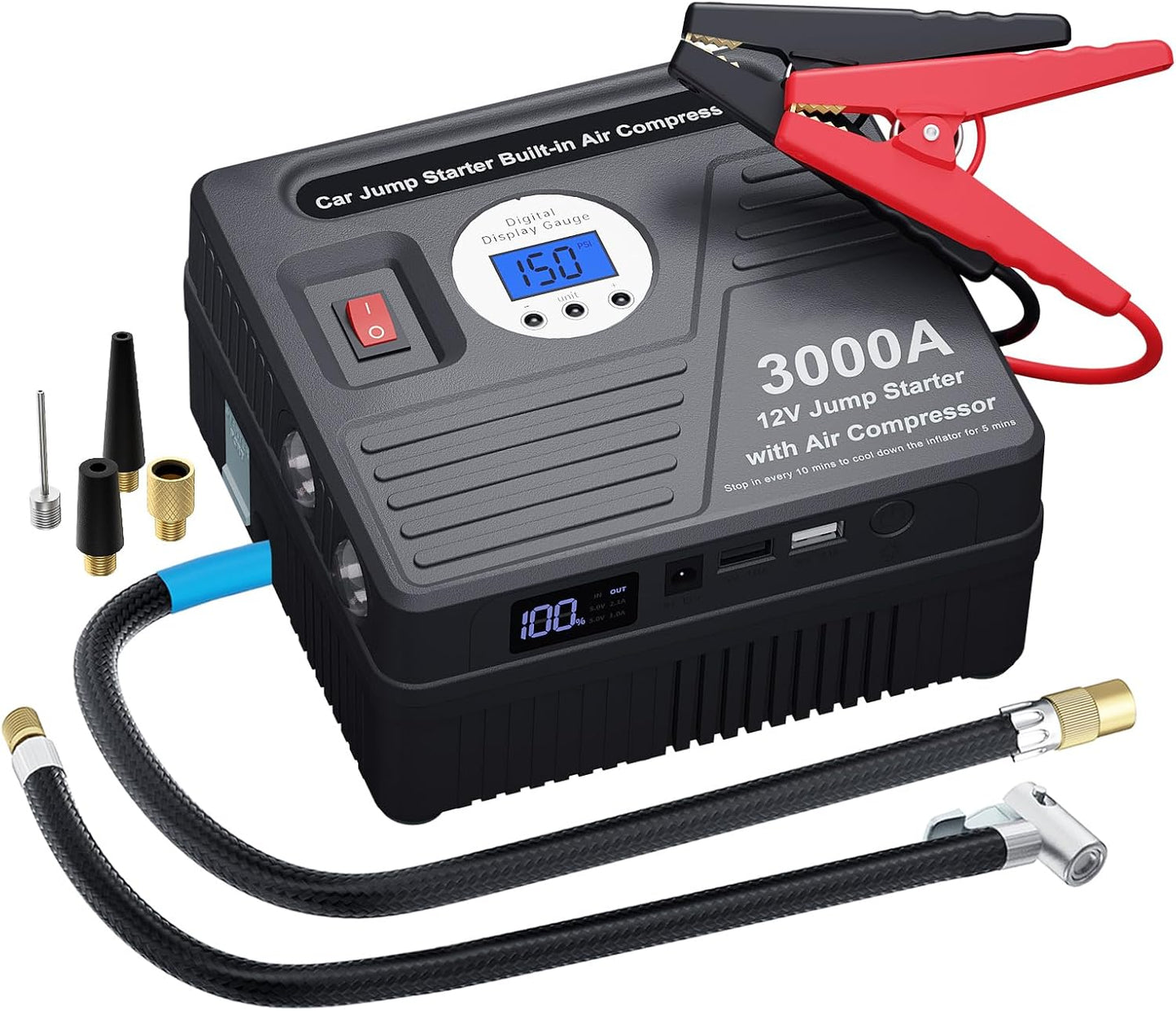 Ultimate Car Power Kit - Jump Start & Inflate Anytime!