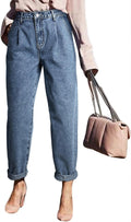 Womens High Waisted Baggy Jeans - Cropped Boyfriend Loose Fit