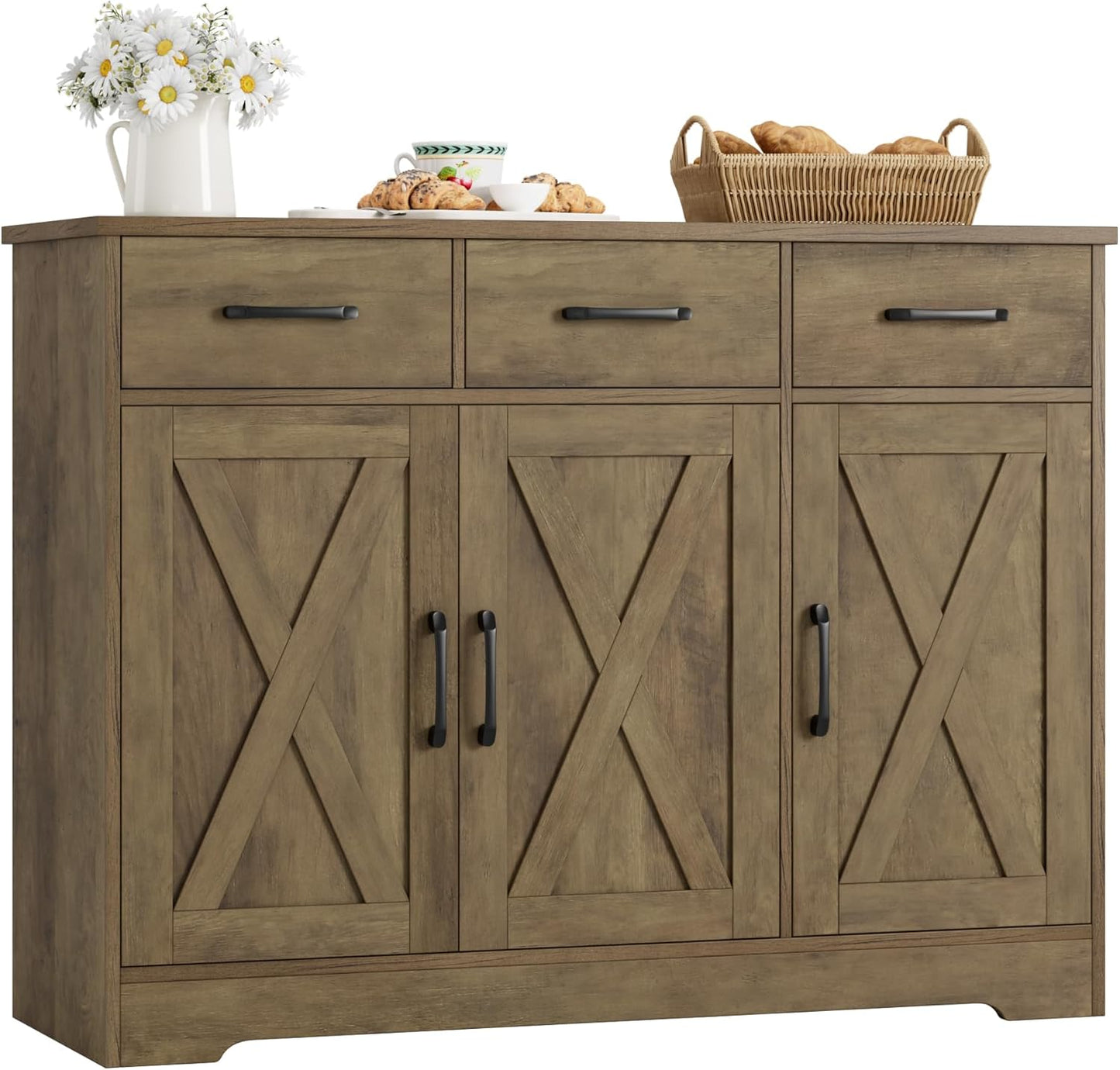 Modern Farmhouse Buffet Sideboard Cabinet with Barn Doors