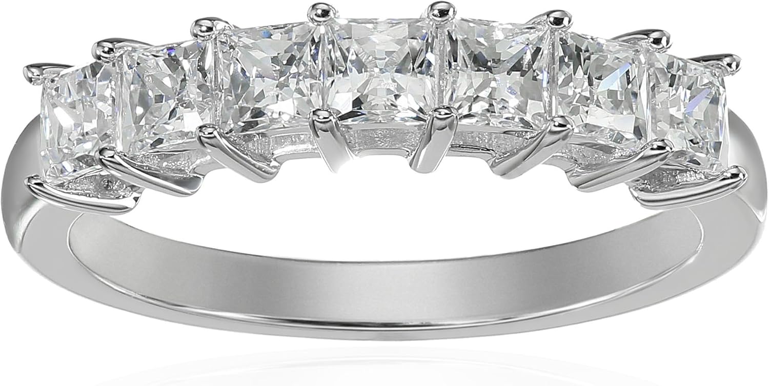 Platinum-Plated Sterling Silver Princess Cut Cubic Zirconia Ring