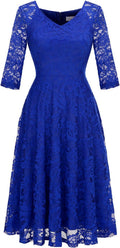 Dressystar Womens Long-Sleeve Lace Tea-Length Dress - Elegant Fit