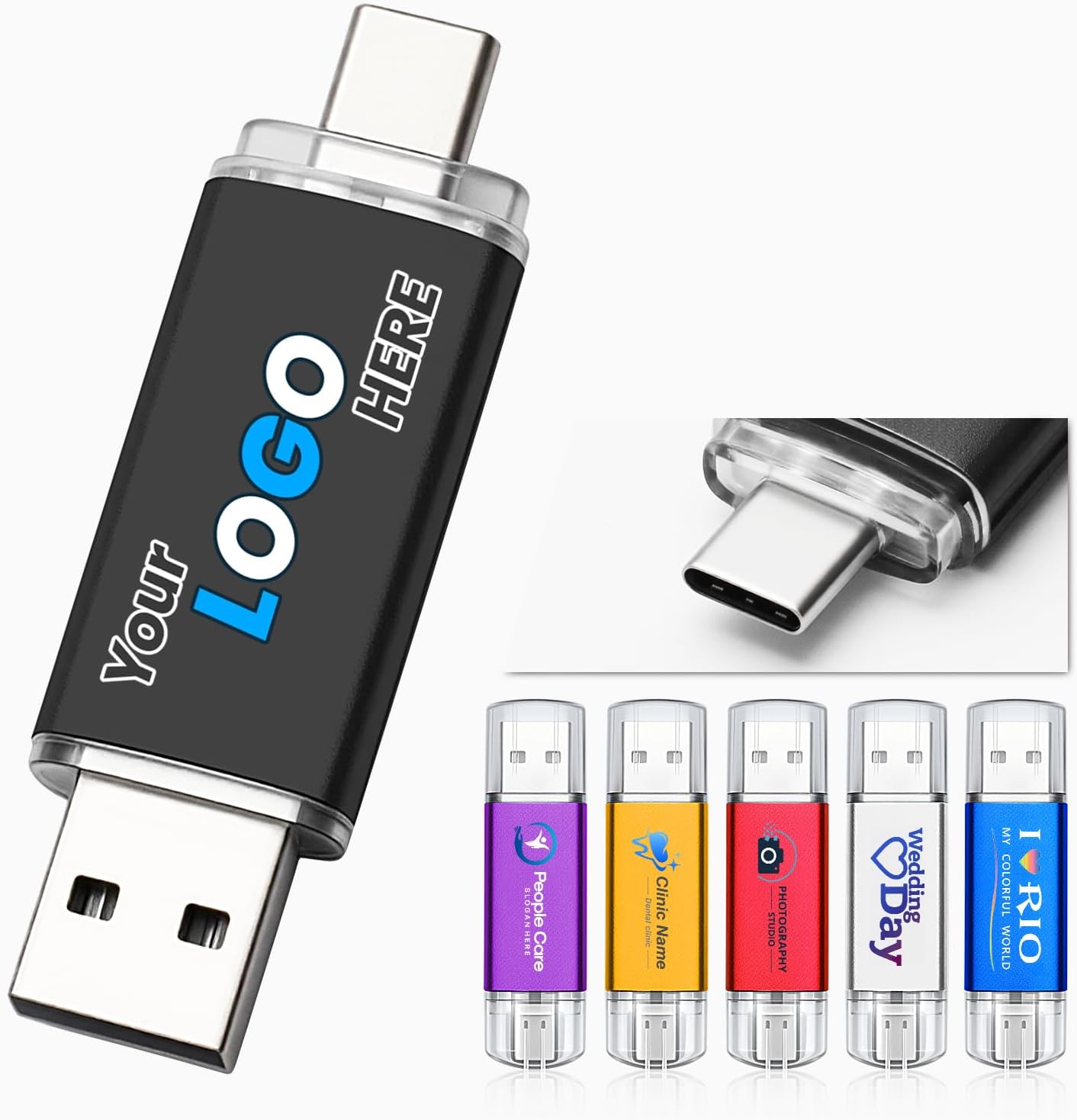 Custom 4GB USB C Flash Drive with Dual USB 2.0 Type C Ports