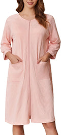 Ekouaer Zipper Ribbed Knit Knee-Length Robe - Comfortable Everyday