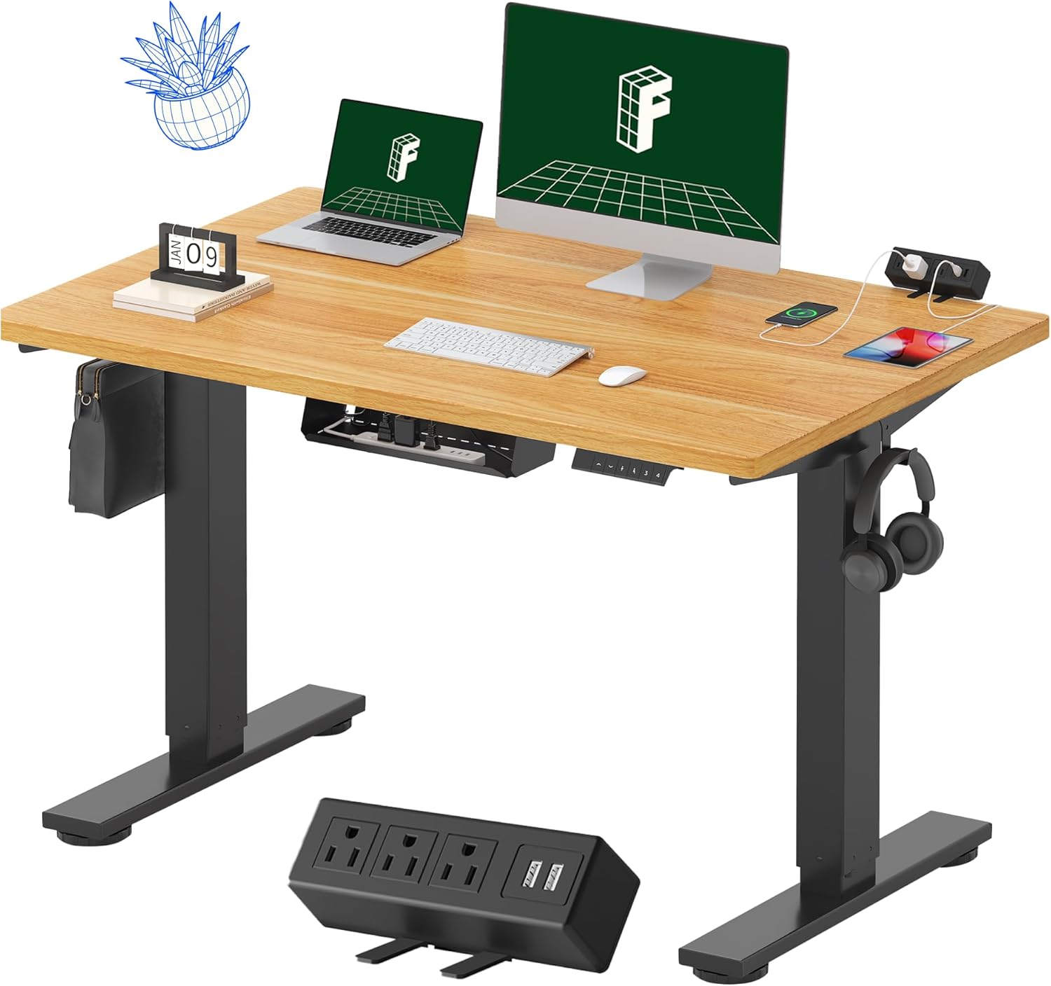 FLEXISPOT EN2 Electric Stand Up Desk with Power Strip and Memory