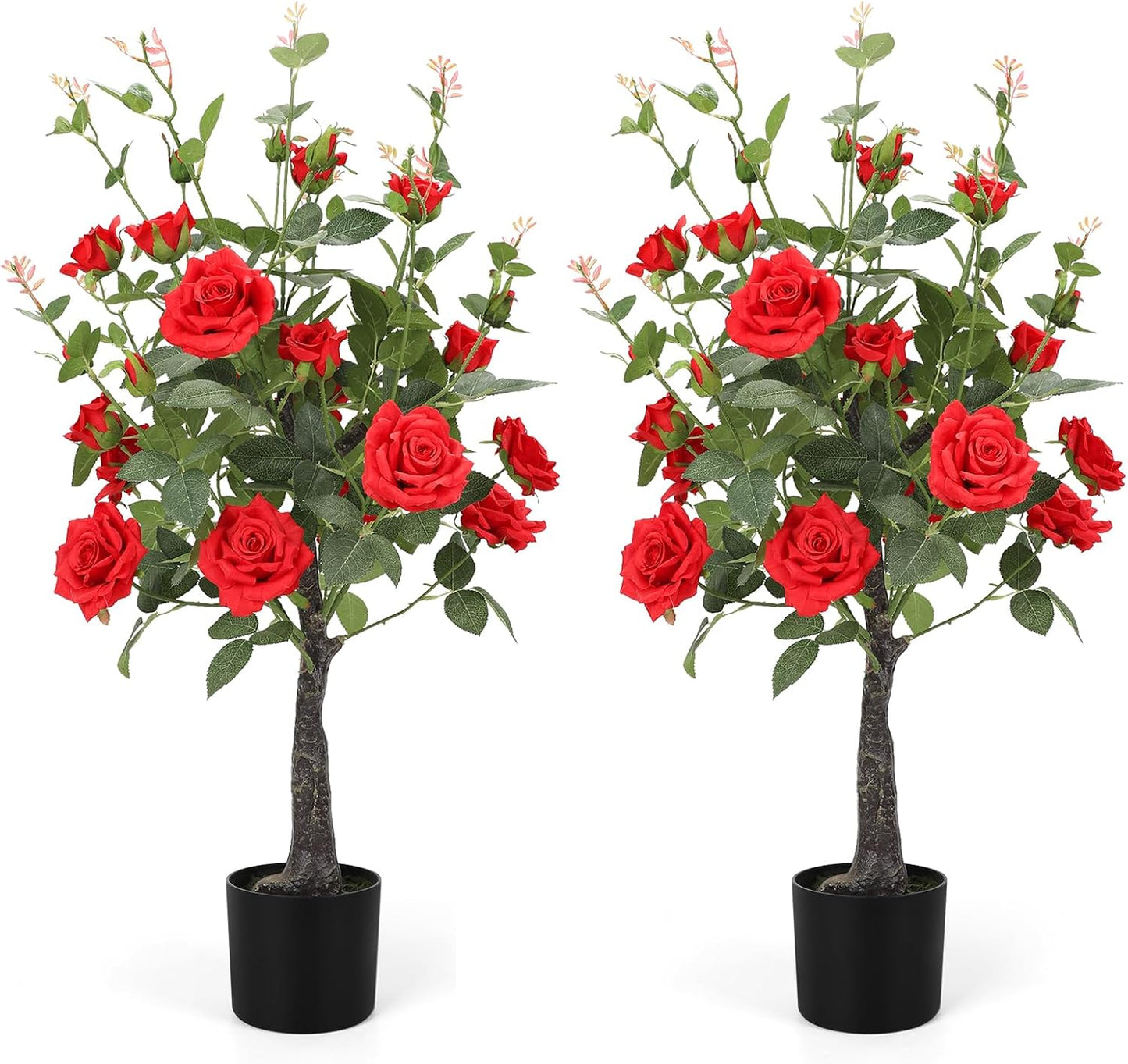 42Inch Red Faux Rose Tree for Home Indoor Outdoor Decor