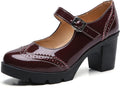 Women Chunky Low Block Heels Mary Jane Pumps - Comfortable Work Shoes