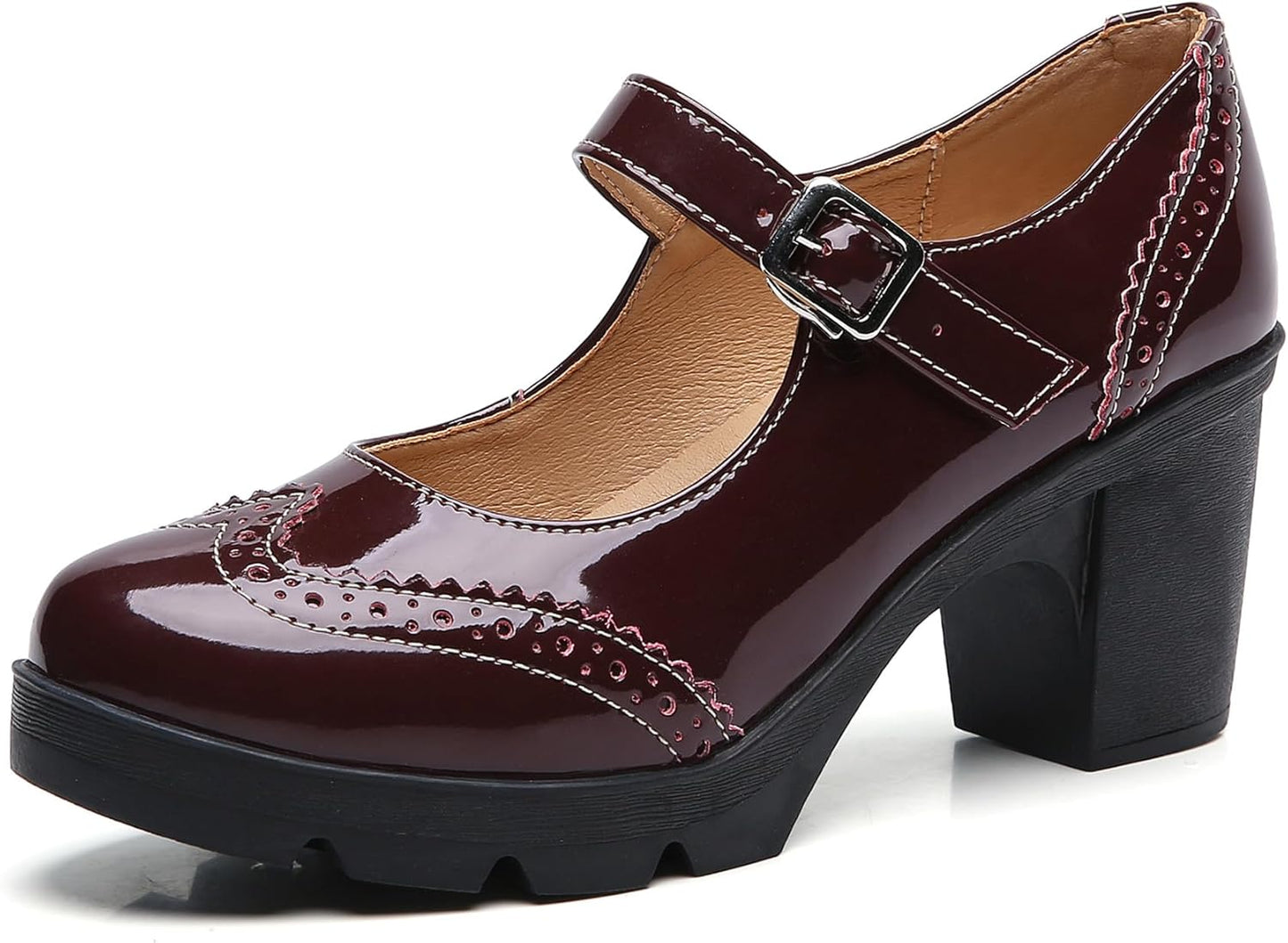 DADAWEN Women's Chunky Low Block Heels Mary Jane Pumps for Comfort
