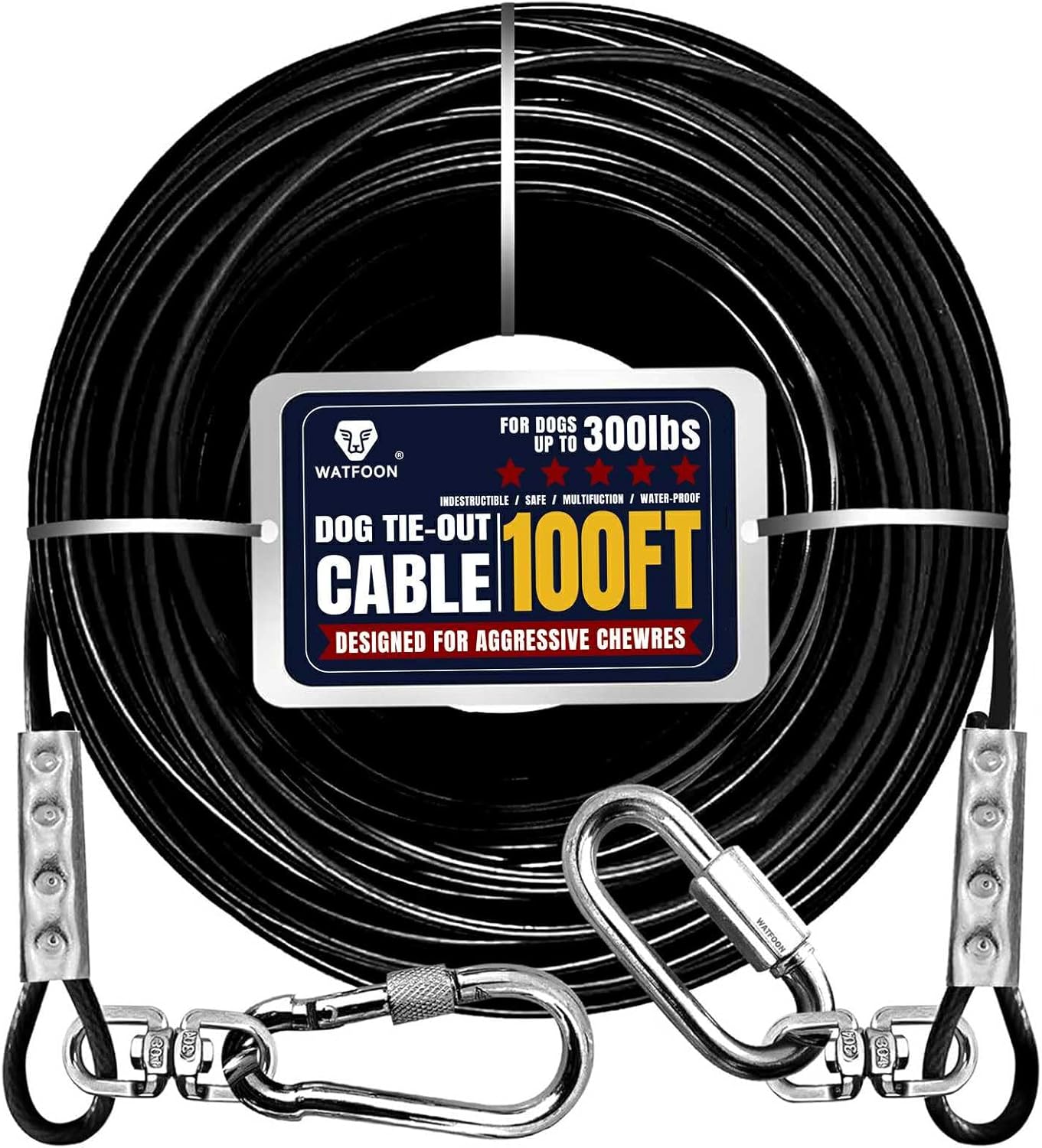 Tie Out Cable for Dogs Up to 300lbs - 100ft Strong Tether