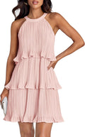 ZESICA Summer Halter Ruffle Tiered A Line Mini Dress - Flowy Fit