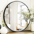 Black Round Mirror 24 in - Minimal Metal Frame Wall Mirror