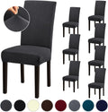 Dark Grey Stretch Dining Chair Covers Set of 8 - Removable Washable