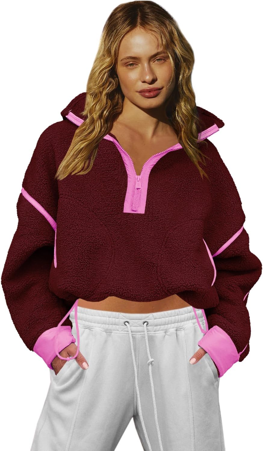 LAMISSCHE Half Zip Sweatshirt Women Oversized Sherpa Jacket
