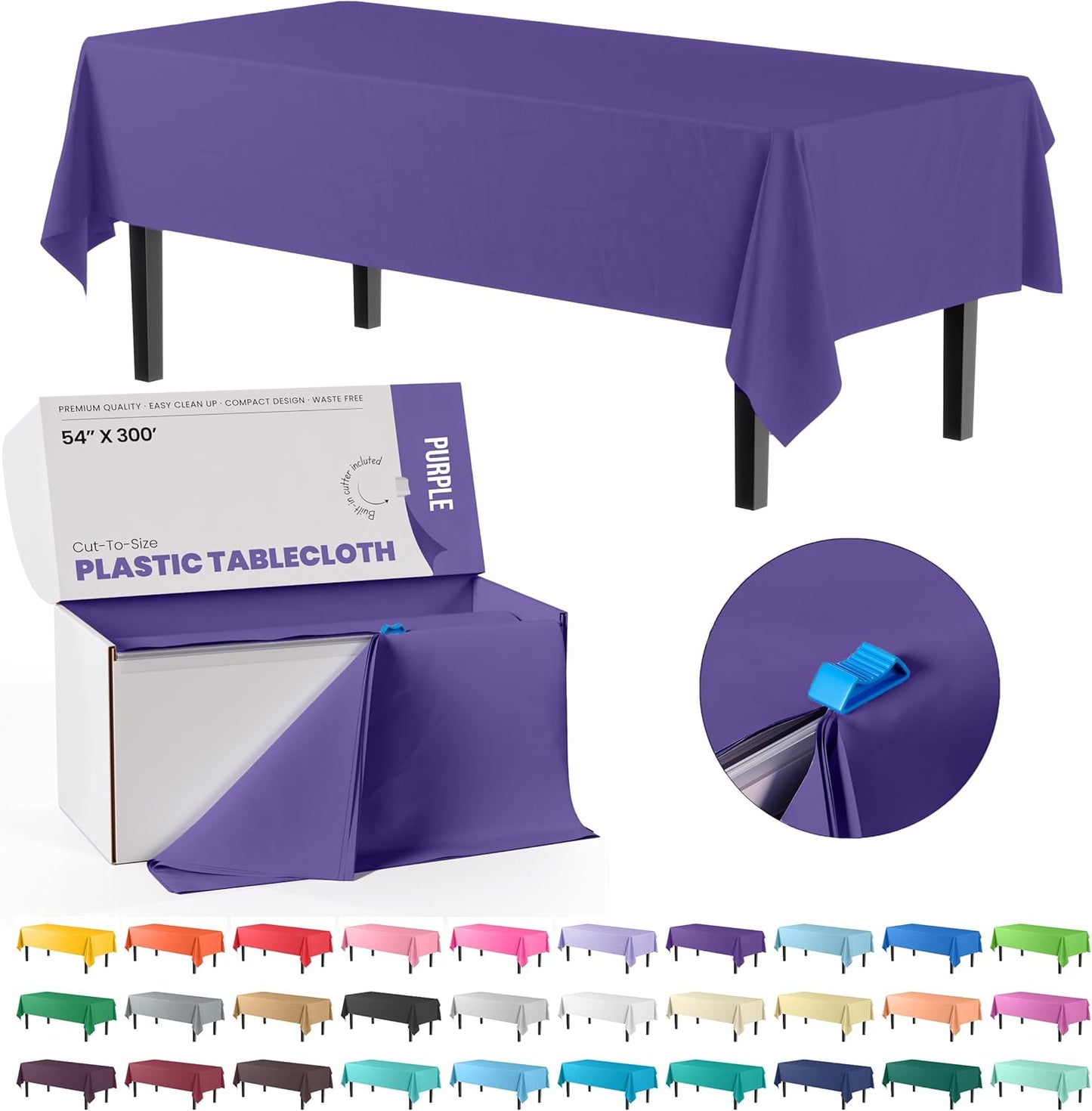 Exquisite Purple Plastic Tablecloth Roll with Built-in Cutter