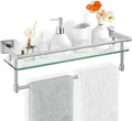 Glass Bathroom Shelf with Towel Bar 20-in - Space-Saving Tempered